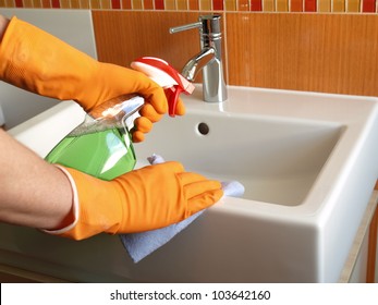 House Keeping: Cleaning Bathroom Sink With Spray