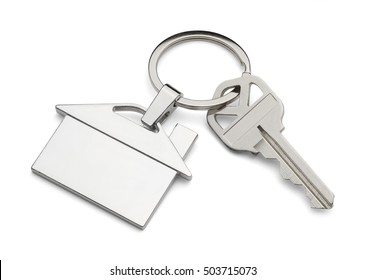 House Key And Key Chain Isolated On White Background.