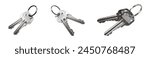 House Key Set of Different Angles Isolated on a White Background.