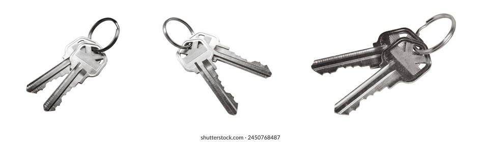 House Key Set of Different Angles Isolated on a White Background.