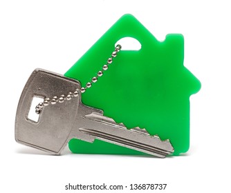 House Keys And Key Chain On White Background