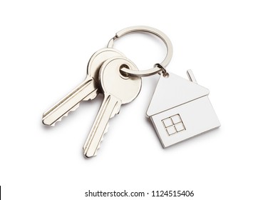 House keys with house shaped keychain, isolated on white background - Shutterstock ID 1124515406