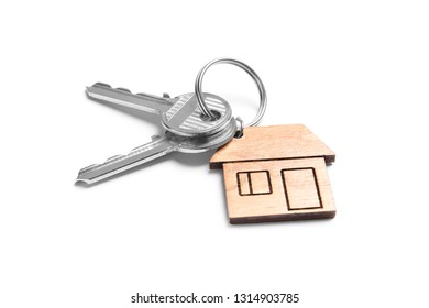 House Keys With Trinket On White Background