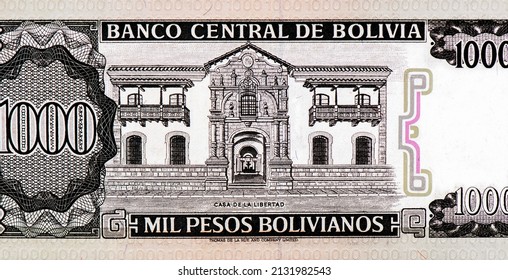 The House Of Liberty, Portrait From Bolivia 1000 Pesos 1982 Banknotes.