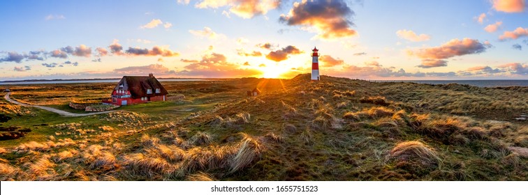 House And Lighthouse In List, Sylt, North Sea, Germany 