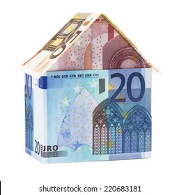 The house made of Euro banknotes, isolated on white.