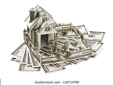 House made of money isolated on white background