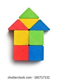 House Made From Wooden Toy Blocks On White Background