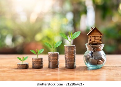 House model set with growth money coin savings for concept investment mortgage fund finance and home loan property refinance - Shutterstock ID 2122864217