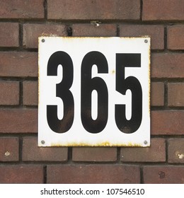 House Number Three Hundred And Sixty-five On Enameled Plate