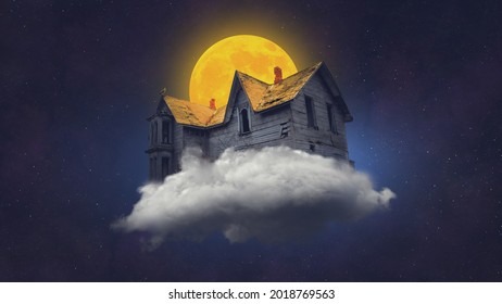 House On Clouds In Moonlight, 4k Wallpaper 4k Background