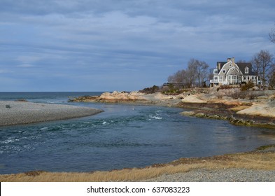 House On Coastal Inlet In Cohasset Massachusetts.