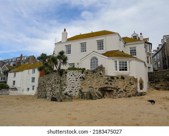 A House On The Sandy Beach During Low Tide In St Ives, Cornwall. Selective Focus 