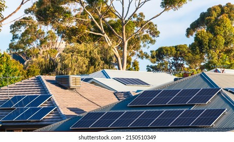 House Roof With Solar Panels Installed In The Suburban Area Of South Australia