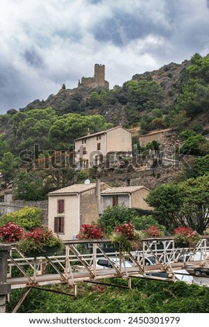 House and ruins of the medieval castle of Lastours, in the south of France in Cathar country