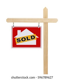 House Sold Real Estate Sign Isolated On White Background.