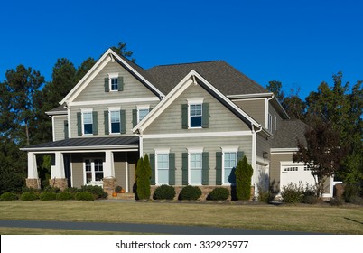 House In Southern US At Early Fall.