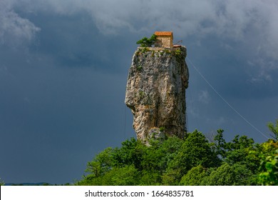 A House Standing Alone On A Rock Pillar In Georgia. A Place Called Katshi.	