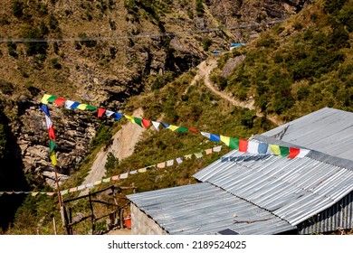 House With Tibetan Flags On Rrof