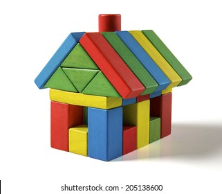 house toy blocks isolated white background, little wooden home