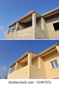 A House Under Construction Before And After