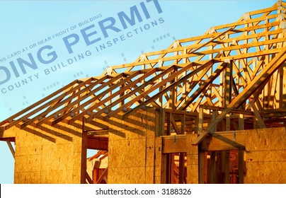 House Under Construction with Building Permit in Background