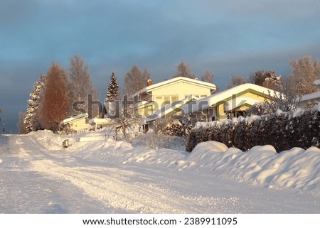 House in wintry weather in northern Scandinavia. Swedish winter weather.