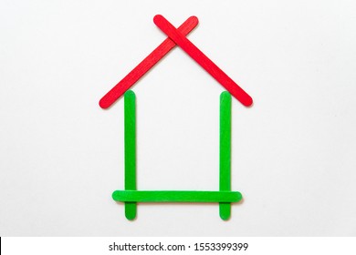 House Of Wooden Popsicle Stick On White Background