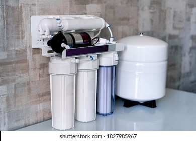 Household Filtration System. Water Treatment Concept. Use Of Water Filters At Home. Special Technic For Home.