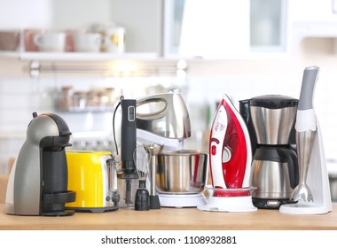Household and kitchen appliances on table indoors. Interior element - Shutterstock ID 1108932881