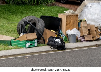 Household miscellaneous rubbish items put on the street for council bulk waste collection. - Shutterstock ID 2167758223