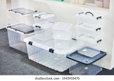 Household Plastic Storage Containers In The Store