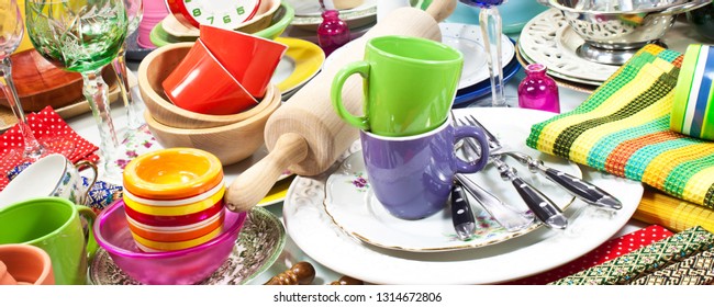 A lot of household wares on a table
