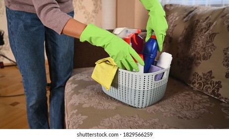 Housemaid Took Supplies For Cleaning The Room