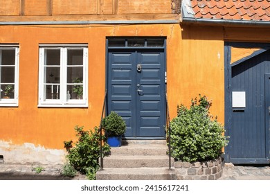 Houses in the aincient town of Elsinore - Helsingor, Denmark. Colorful houses and ols city streets. popular tourist place. High quality photo