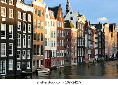 Houses in Amsterdam in the evening