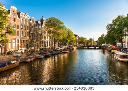 Similar – Image, Stock Photo Beautiful Architecture Of Dutch Houses and Houseboats On Amsterdam Canal In Autumn