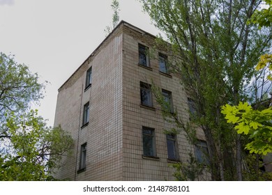 Houses in Chernobyl town in the Ukraine 2019