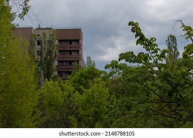 Houses in Chernobyl town in the Ukraine 2019