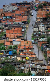 Houses In The Favellas Of Brazil ,A Poor Neighborhood Near Sao Paulo