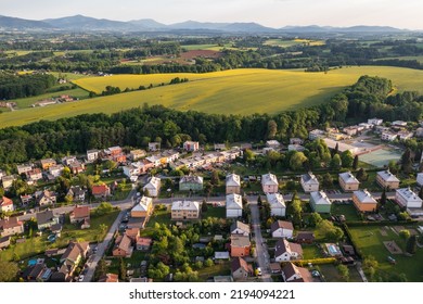 Houses and fields in Terlicko village, Czech Republic