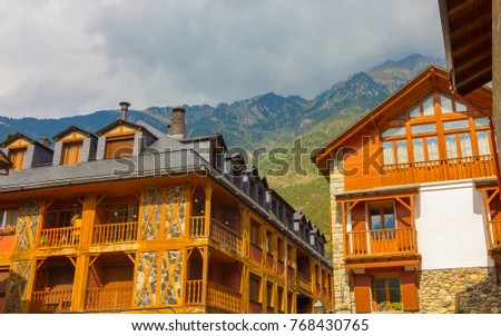 Houses of high mountain villages in the pyrenees of huesca, spain