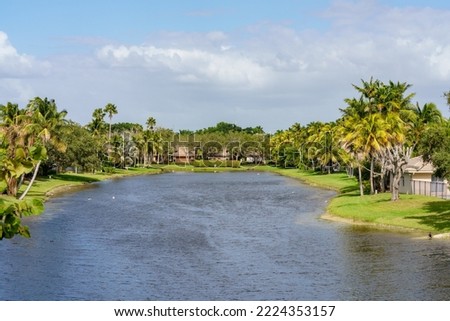 Houses with lakes in backyard in Weston Florida USA