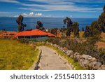 Houses of Local Peruvian People Living on Taquile Island (Isla Taquile) at Lake Titicaca in Puno Peru.