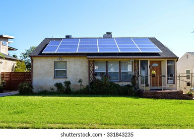 Houses In Los Angeles With Solar Panels On A Roof. California.