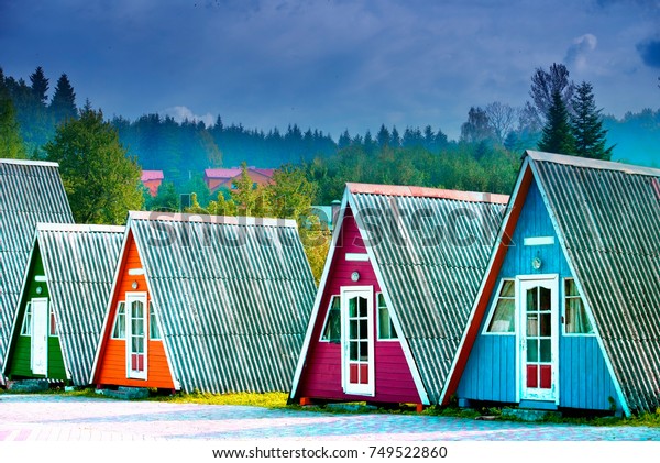 Houses Made Wood Summer Camp Triangular Stock Photo Edit Now