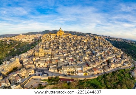 Houses in the Medieval town of Piazza Armerina, Enna, Sicily, Italy - Aerial View Cityscape Cathedral on top