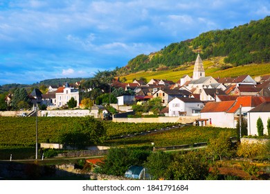 Houses and nature of ancient city Saint-Aubin, Burgundy with famous vineyards