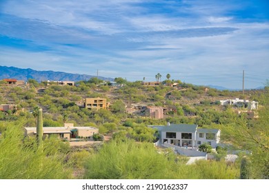 Houses In A Neighborhood At Tucson, Arizona Near The Mountains