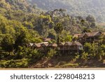 Houses in Nong Khiaw viewed from Nam Ou river, Laos
